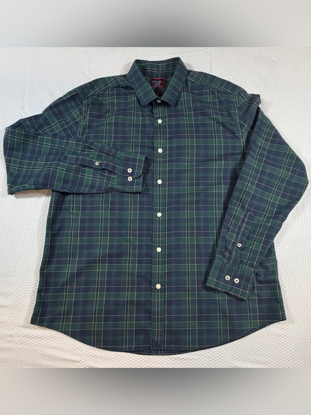 UNTUCKit Langon Wrinkle Free Men's XL Green Navy Plaid Button-Down Long Sleeve